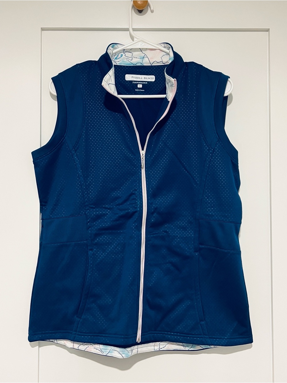 Pebble Beach Women’s Navy Zip-Front Golf Vest with Pink Trim Size Large